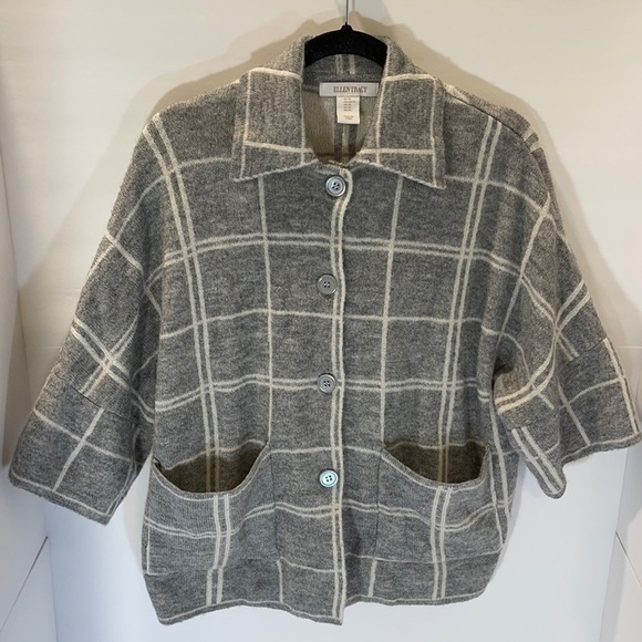 ELLEN Tracy Boxy Gray & White Cardigan Sweater Women’s XSmall - Picture 1 of 10